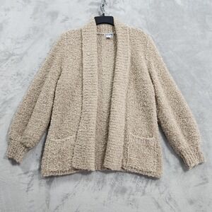 Vintage Adele Joyce Cardigan Sweater Womens M Beige Boucle Open Front Cozy Wool